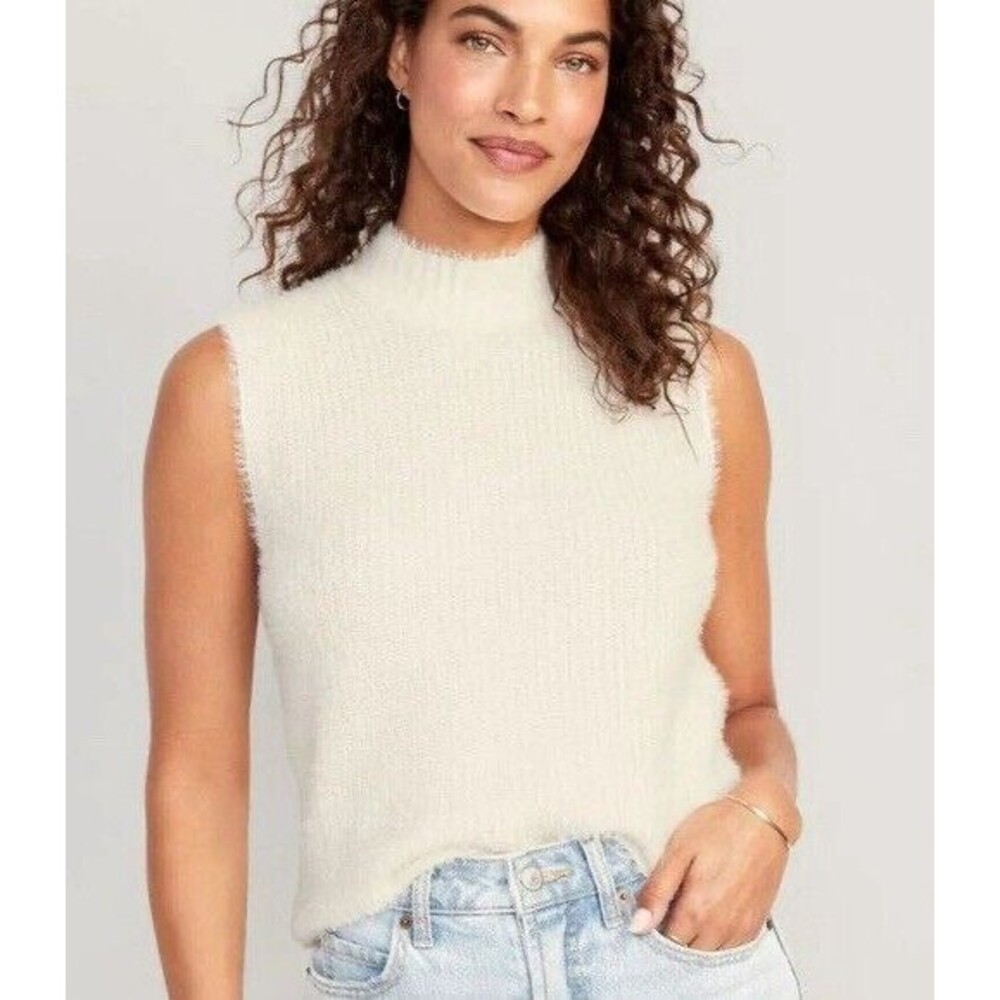 Mock-Neck Eyelash‎ Sweater WOMENS L OLD NAVY Creme De La Creme Soft Cozy
